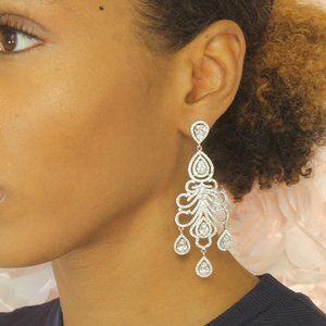 New Sterling Silver, Staggering Cubic Zirconia Chandelier Earrings
